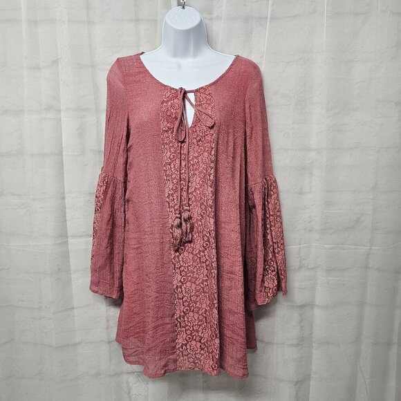 Comme Mauve Lace Fairy Coquette Boho Bell Sleeve Tunic Mini Dress S - Picture 11 of 11